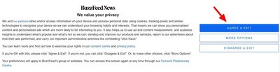 Cookie notice whose only button combines agreeing to cookies with exiting the site