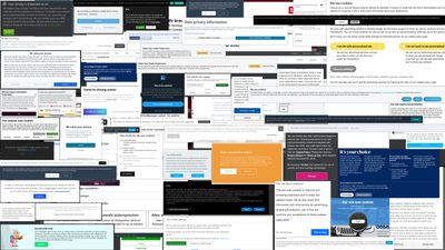 A collage of around one hundred different cookie consent messages collected from the web